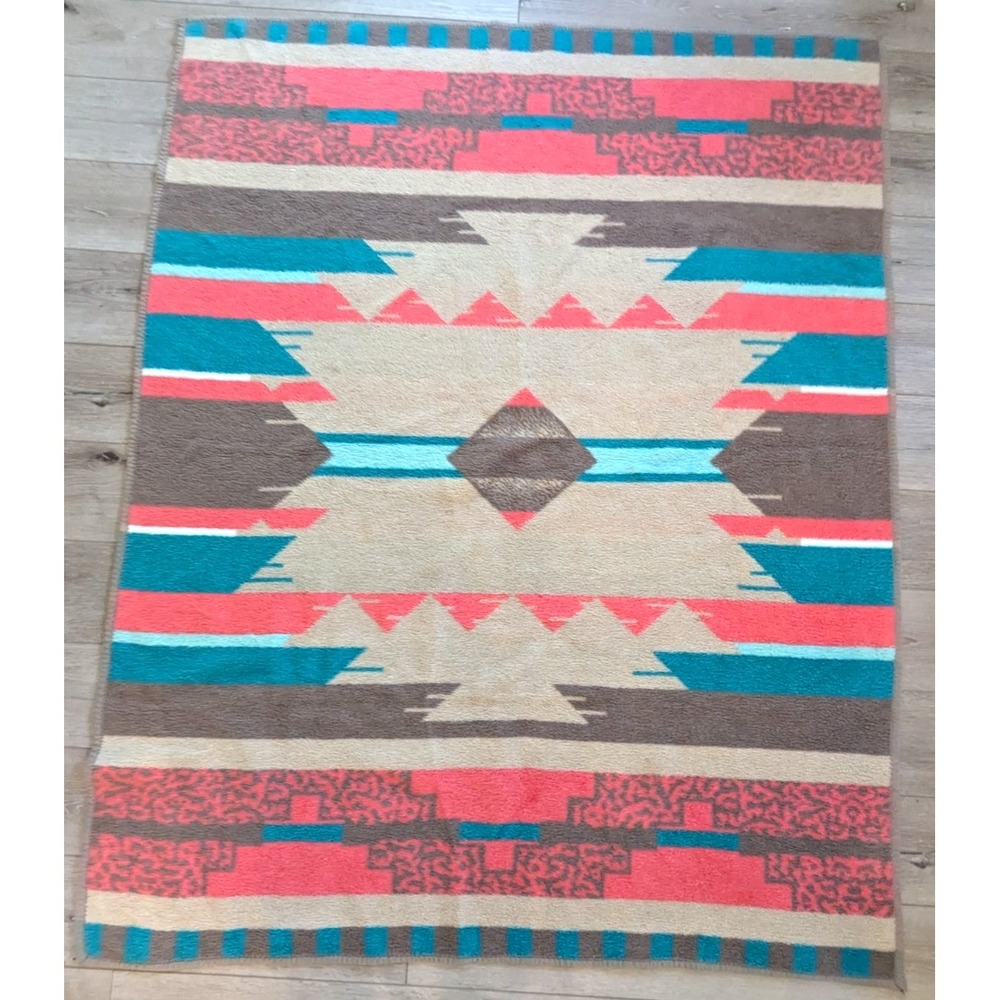 Vintage Mora Son De Abrigo Spain Reversible Blanket Southwest Aztec 55x69